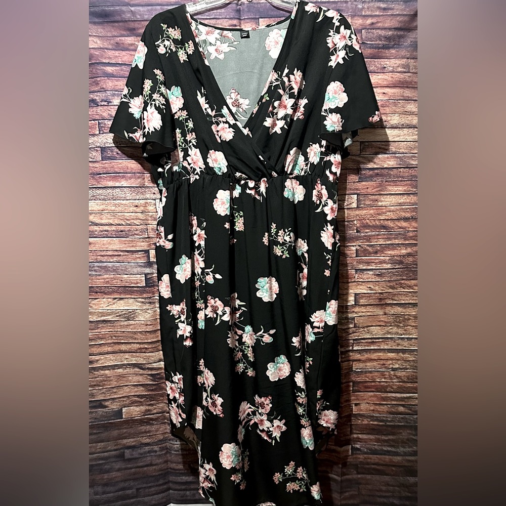 Shein Floral Print Butterfly Sleeve Dress
